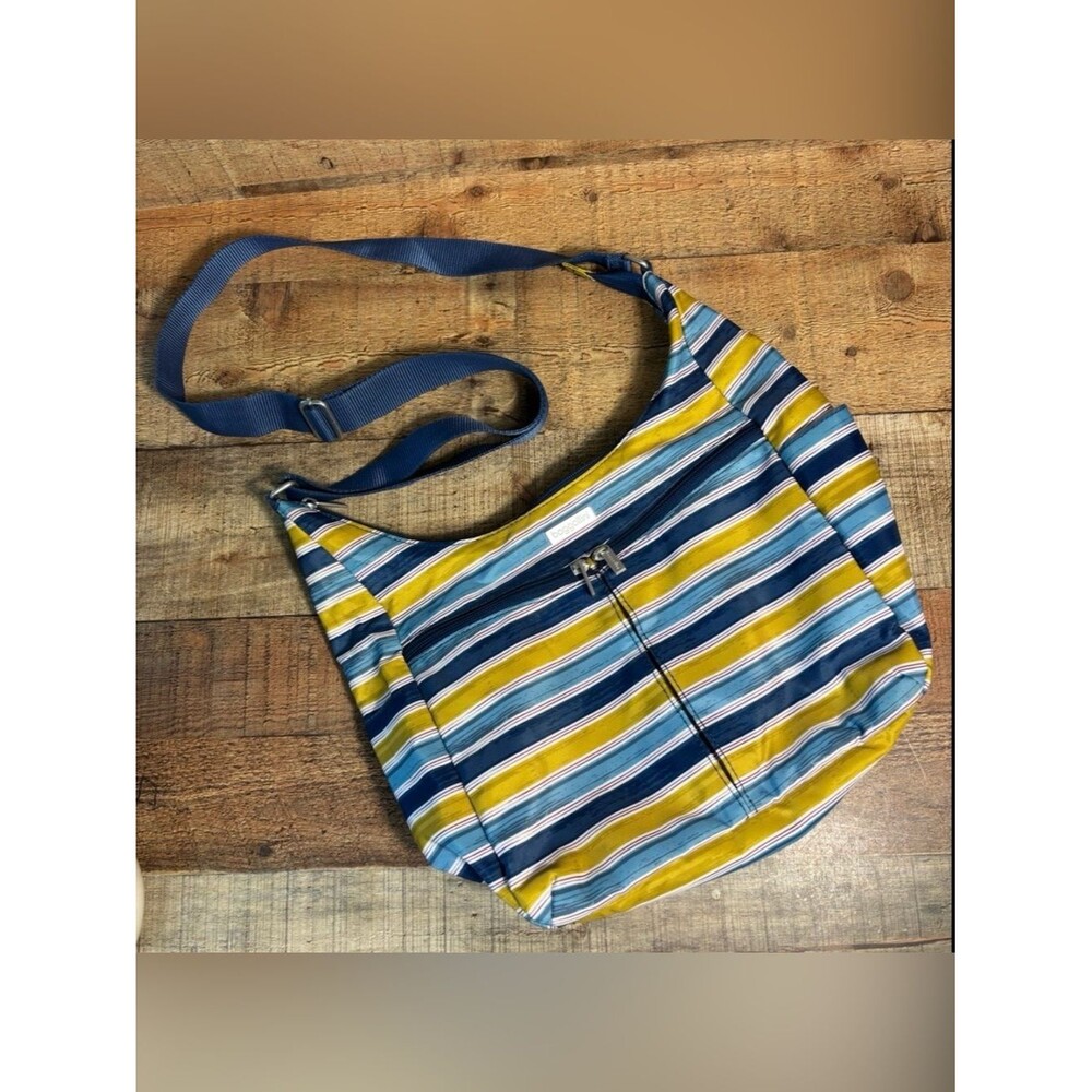 Baggallini Crossbody Shoulder Travel Nylon Bag Blue/Green Striped Purse